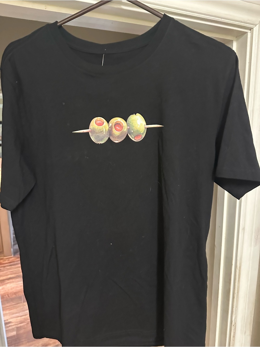 Black Short Sleeve Tee with Olive Skewer Graphic